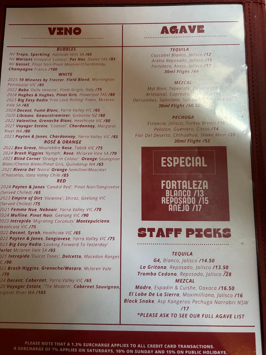 Menu, Tres a Cinco