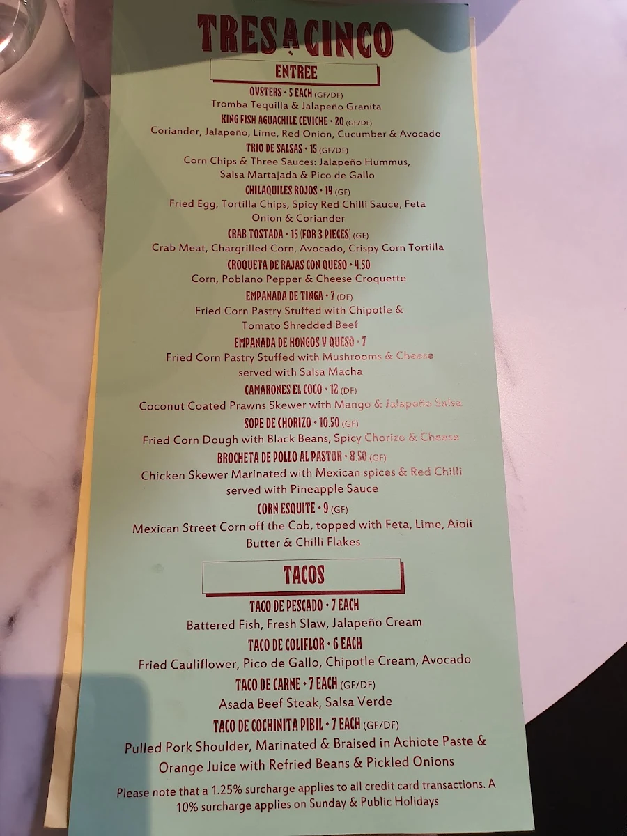 Menu, Tres a Cinco