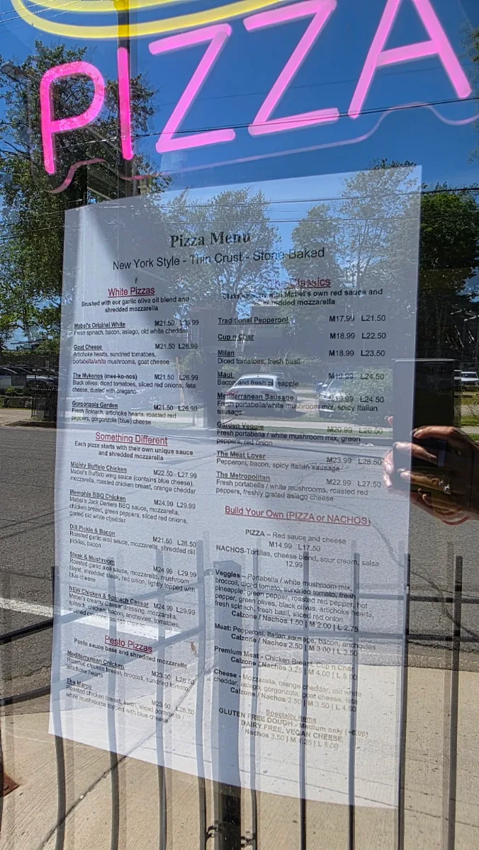 Menu, Mabel's Gourmet Pizza