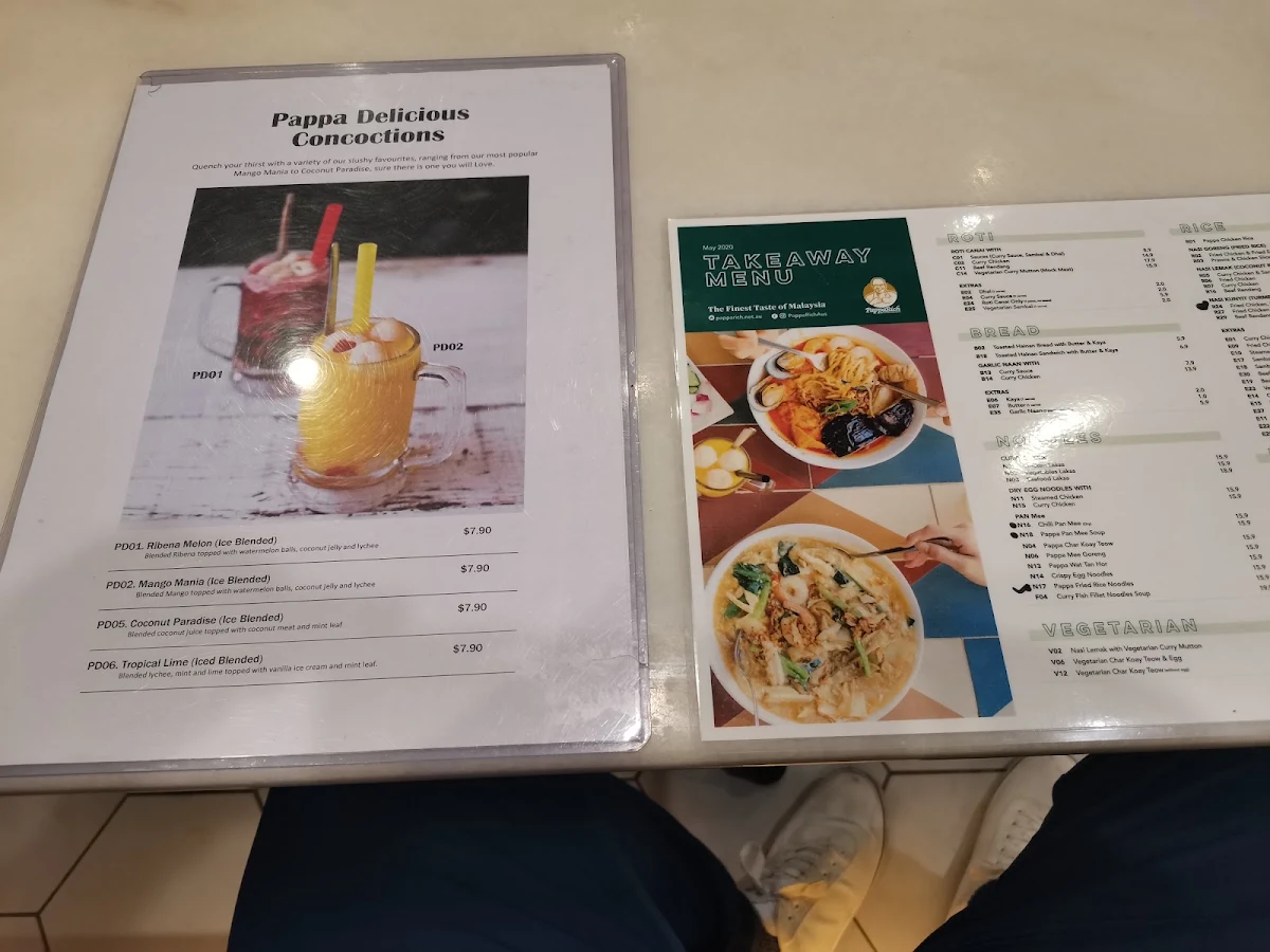 Menu, PappaRich Parramatta