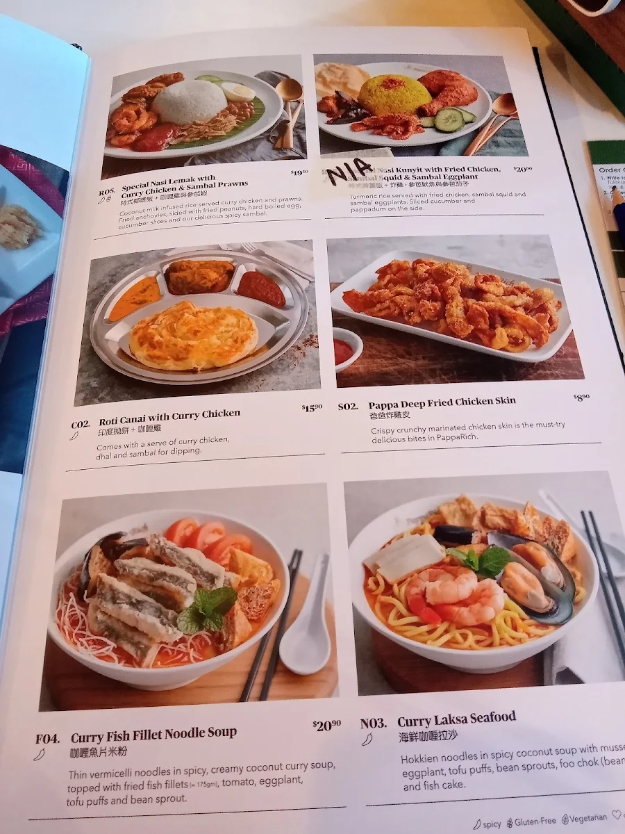 Menu, PappaRich Parramatta