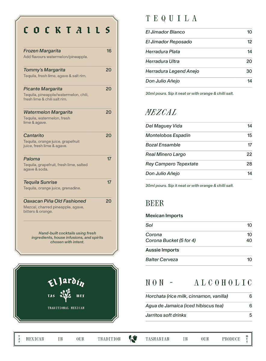 Menu, El Jardin