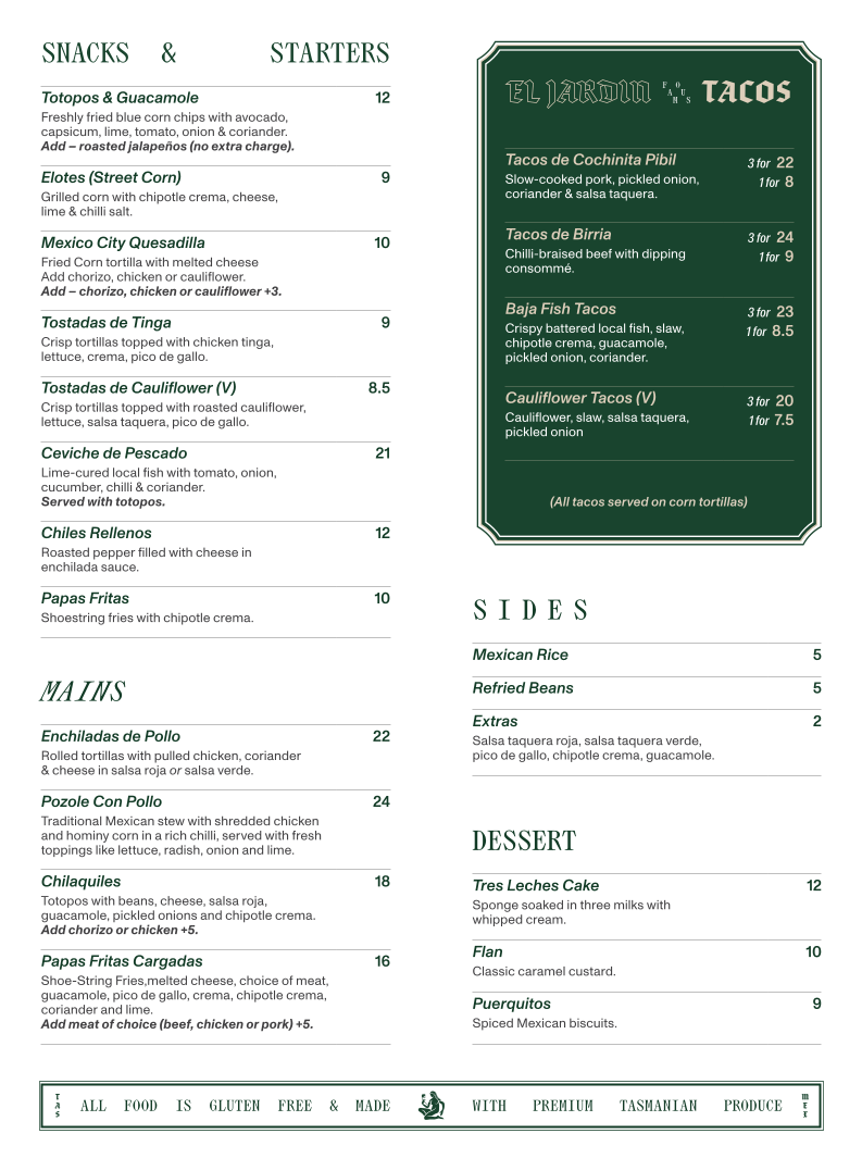 Menu, El Jardin