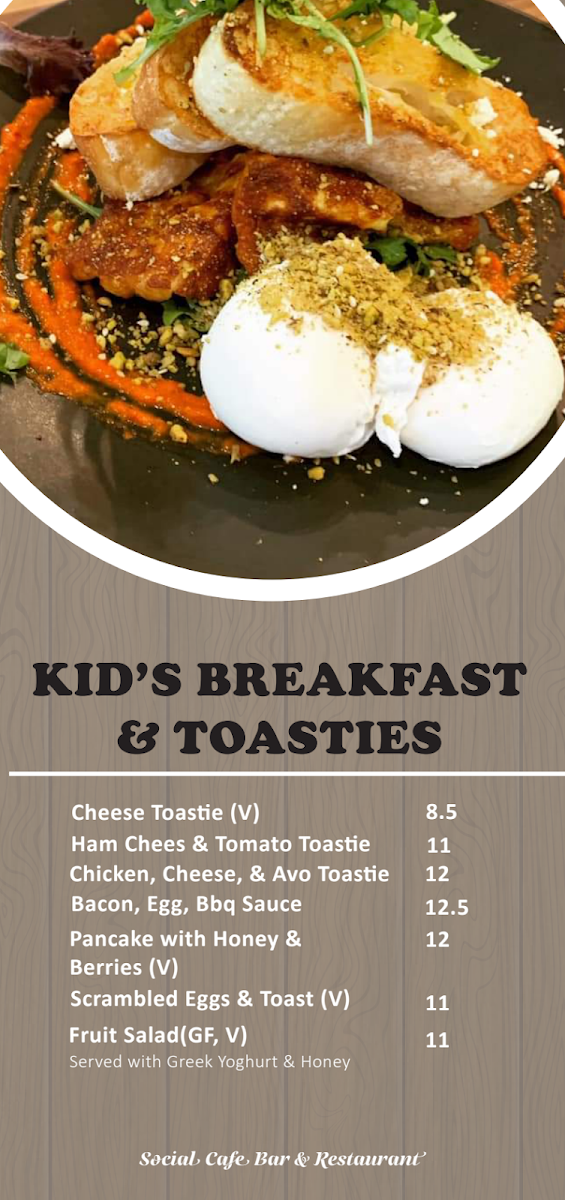 Menu, Social Cafe, Bar & Restaurant