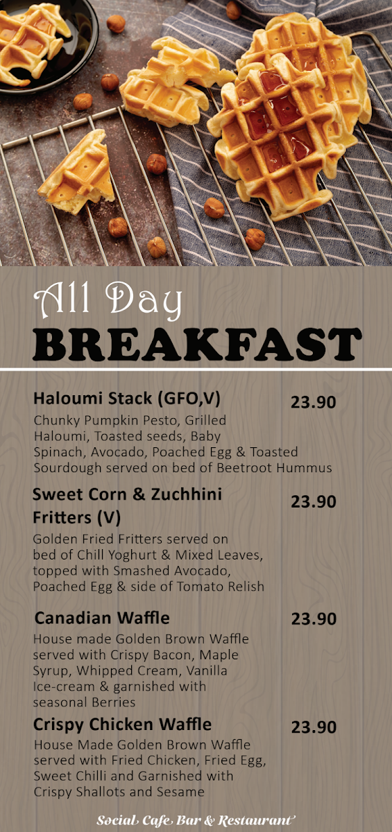 Menu, Social Cafe, Bar & Restaurant