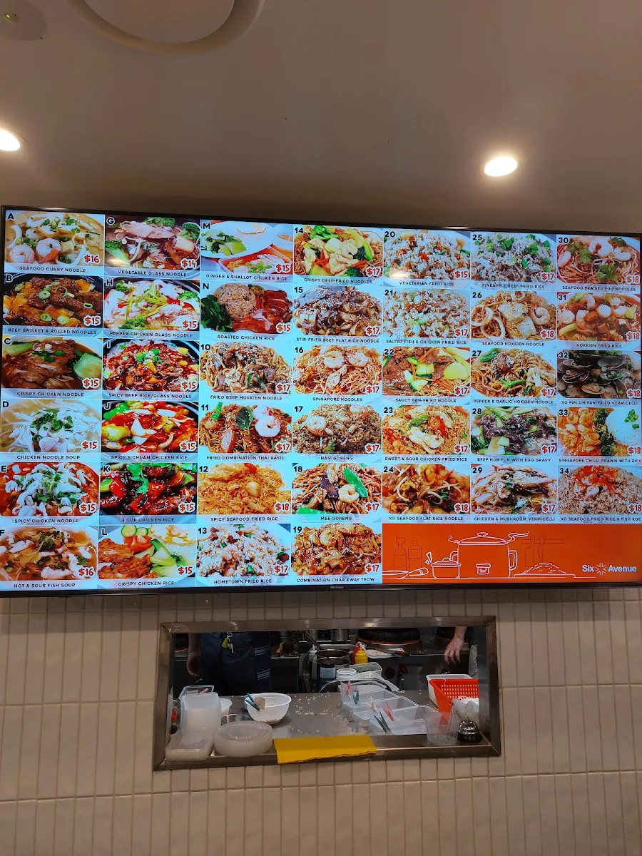 Menu, Six Avenue