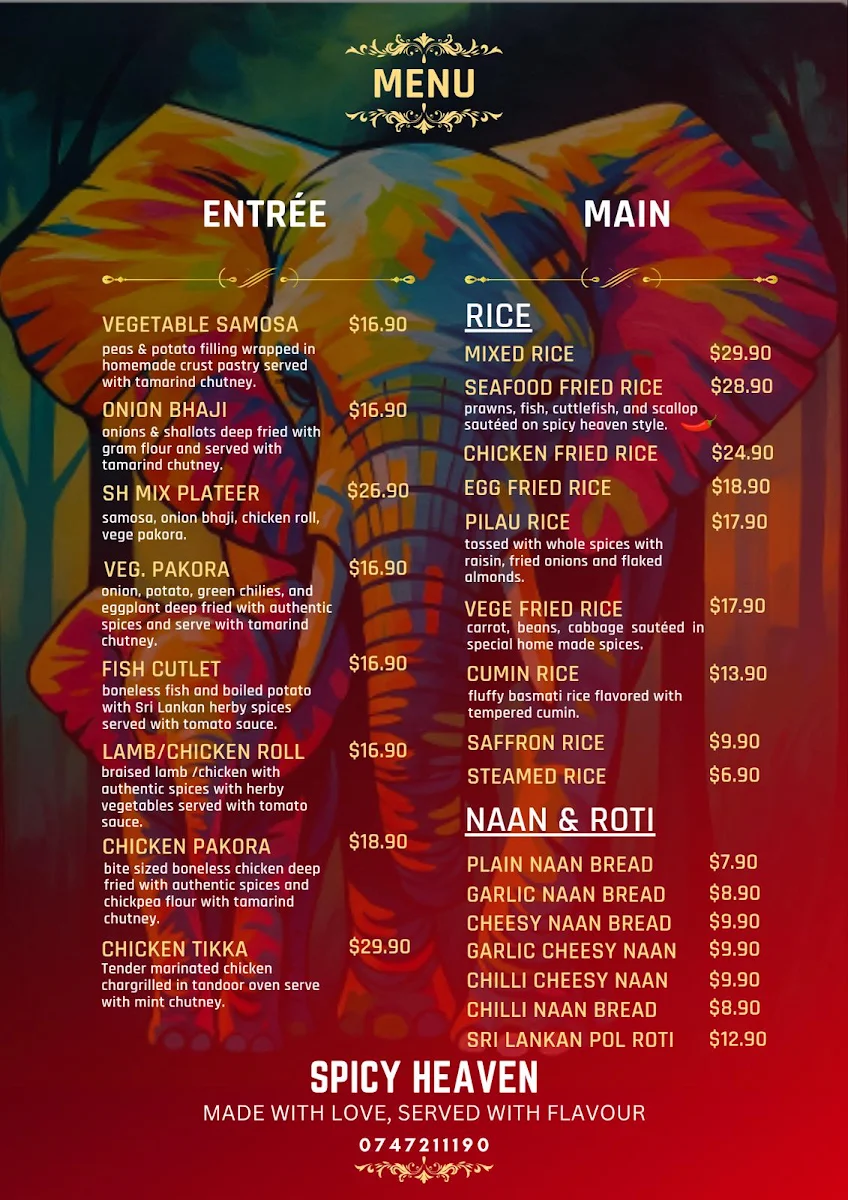 Menu, spicyheaven