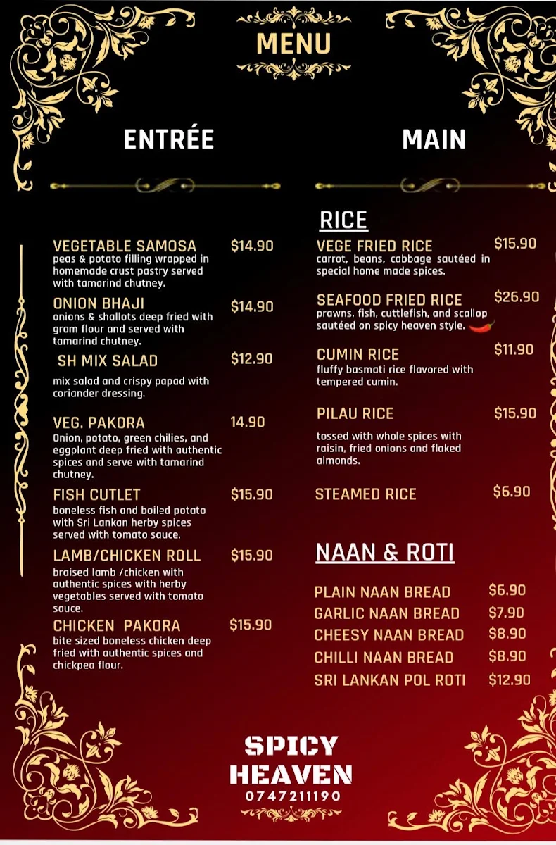 Menu, spicyheaven