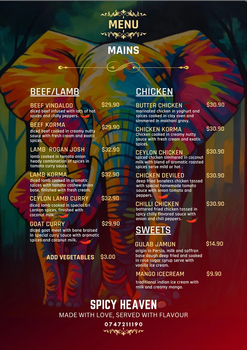 Menu, spicyheaven