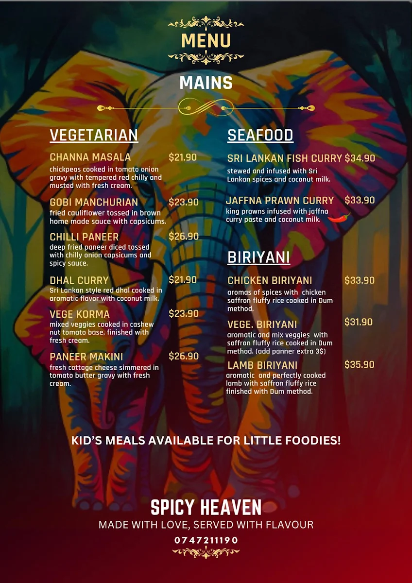 Menu, spicyheaven