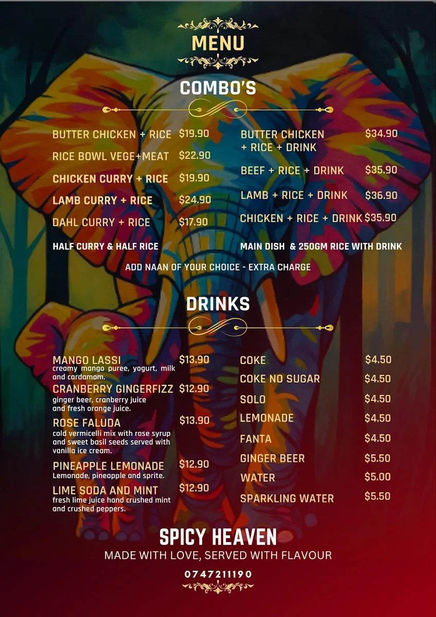 Menu, spicyheaven