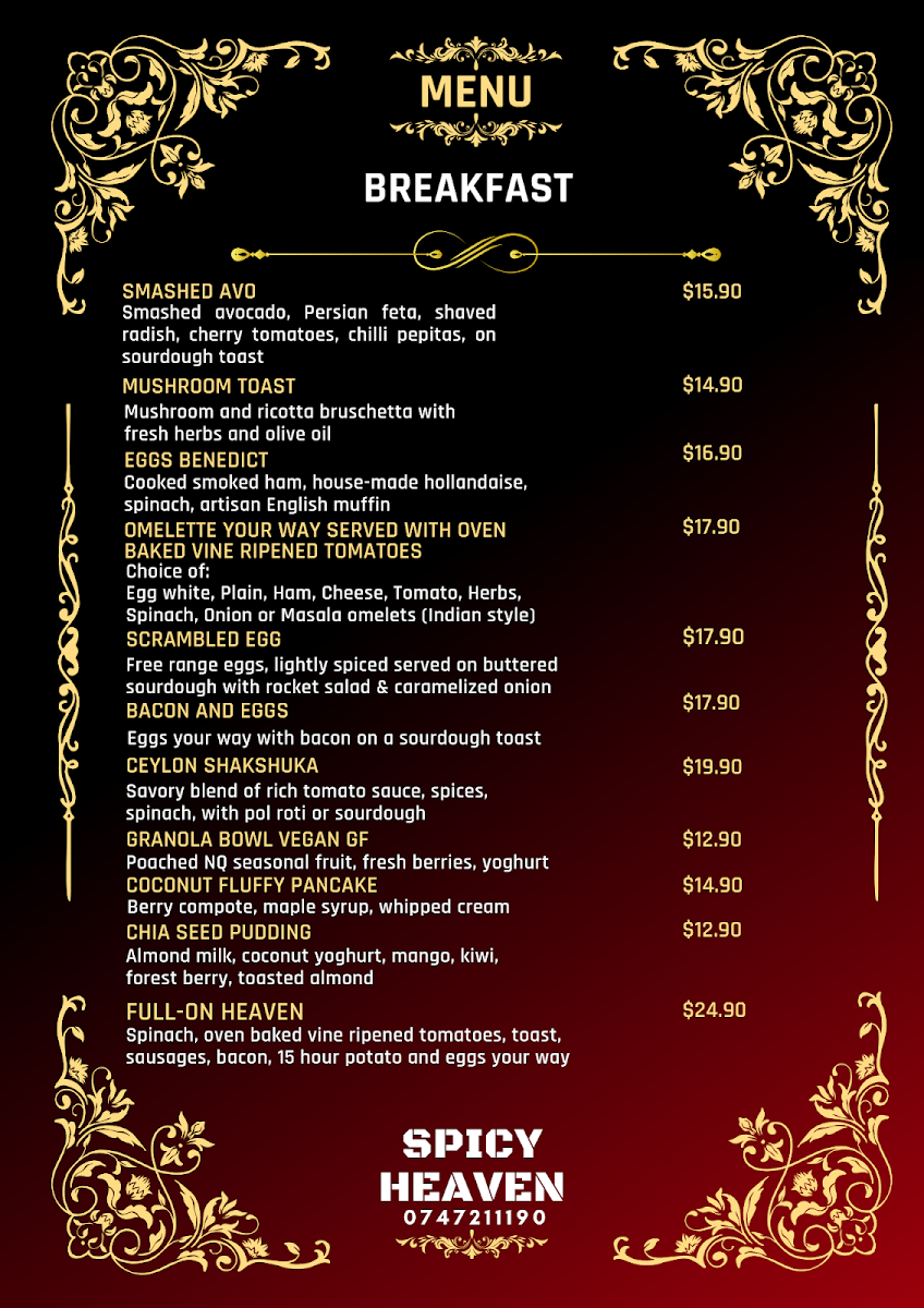 Menu, spicyheaven