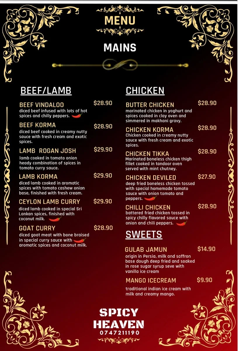 Menu, spicyheaven