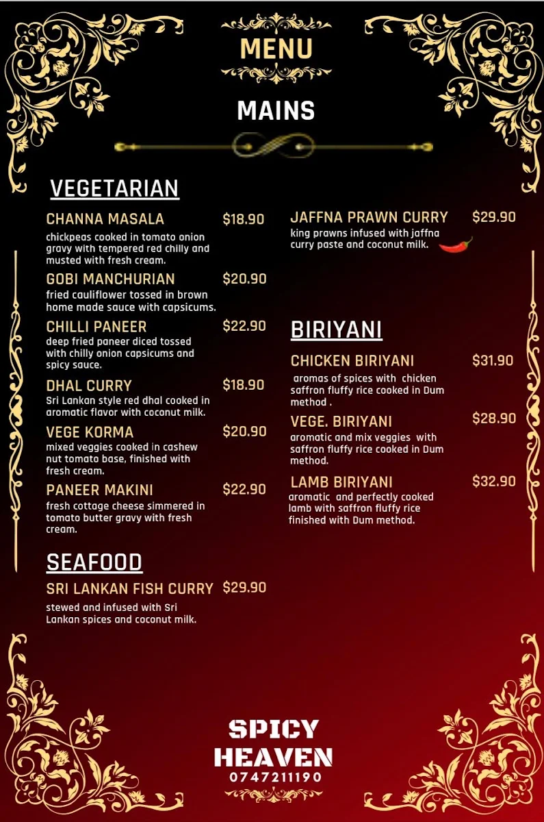Menu, spicyheaven