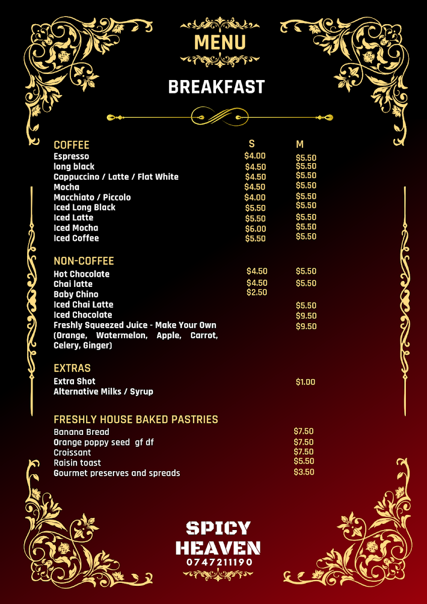 Menu, spicyheaven