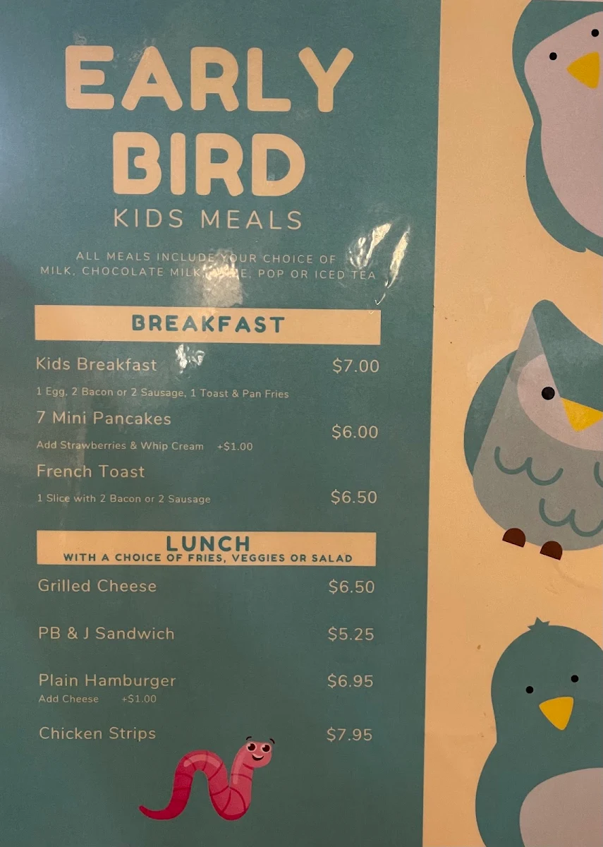Menu, Early Bird Cafe