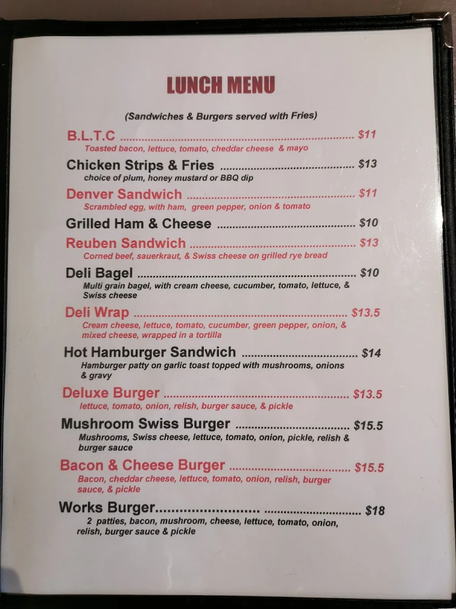 Menu, Early Bird Cafe