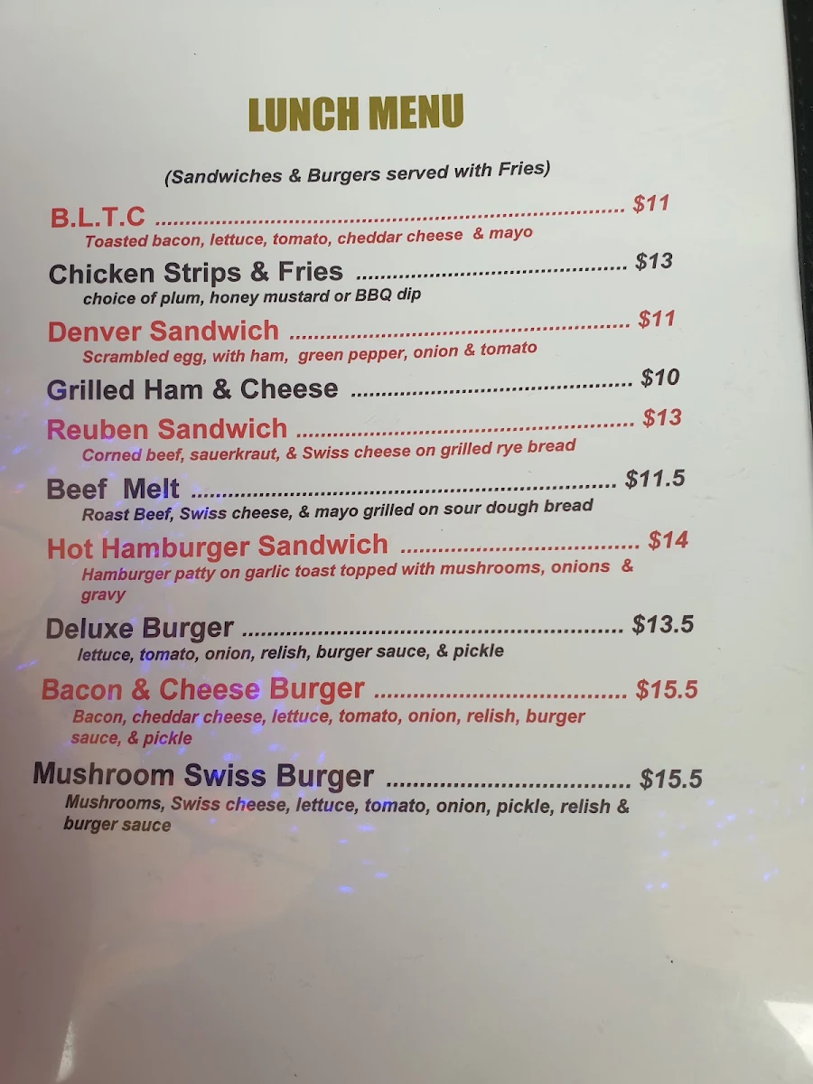 Menu, Early Bird Cafe