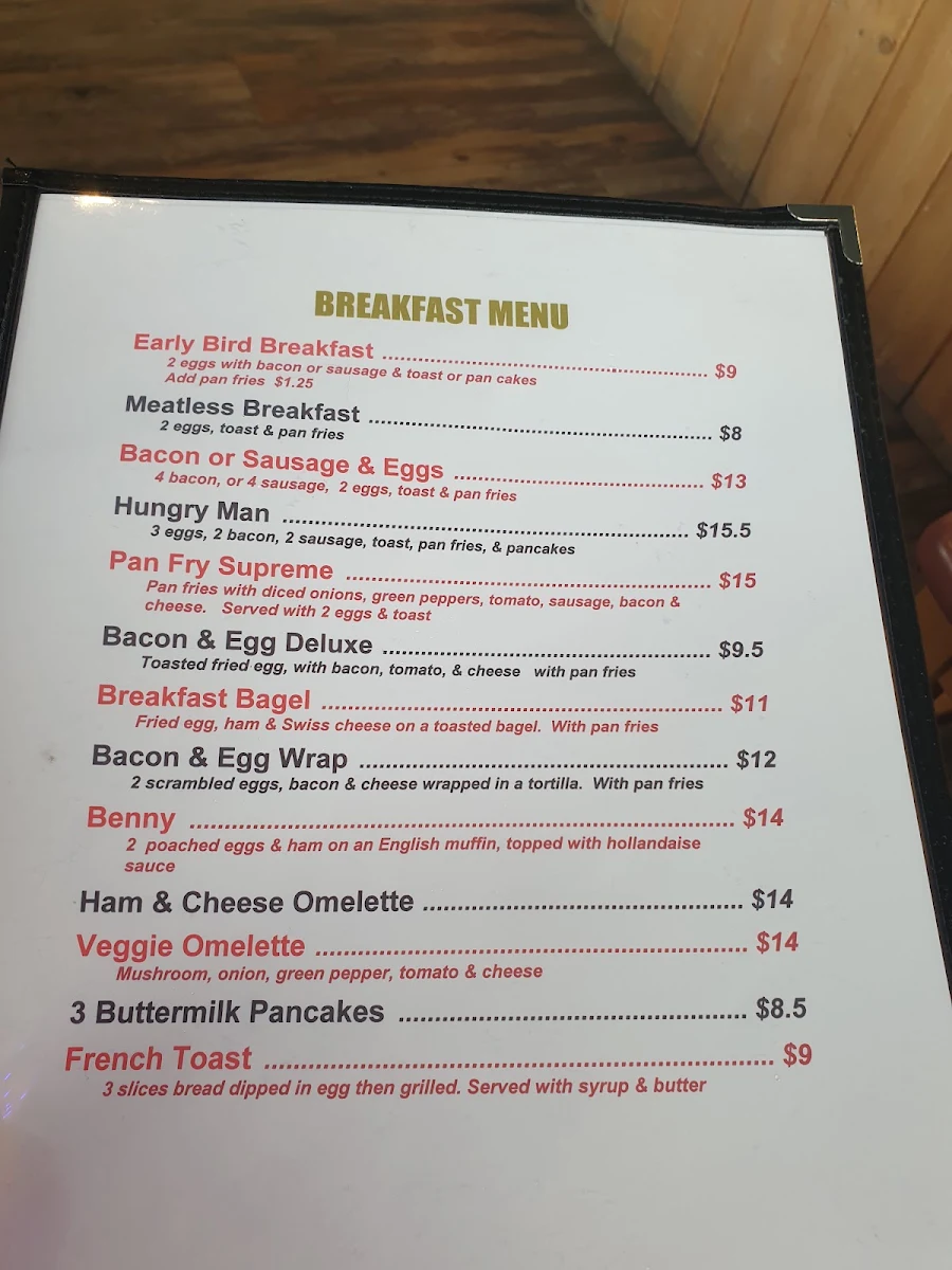 Menu, Early Bird Cafe