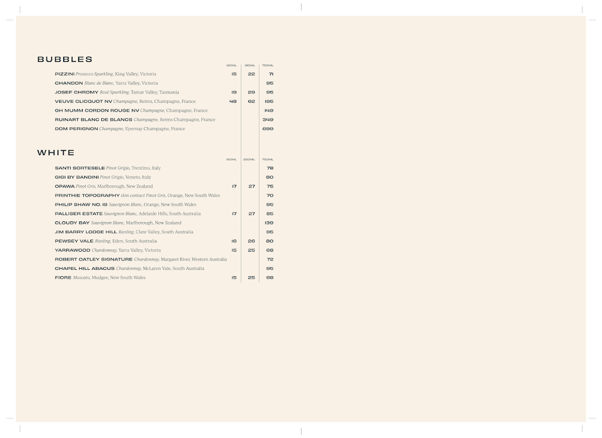 Menu, Cruise Bar & Restaurant
