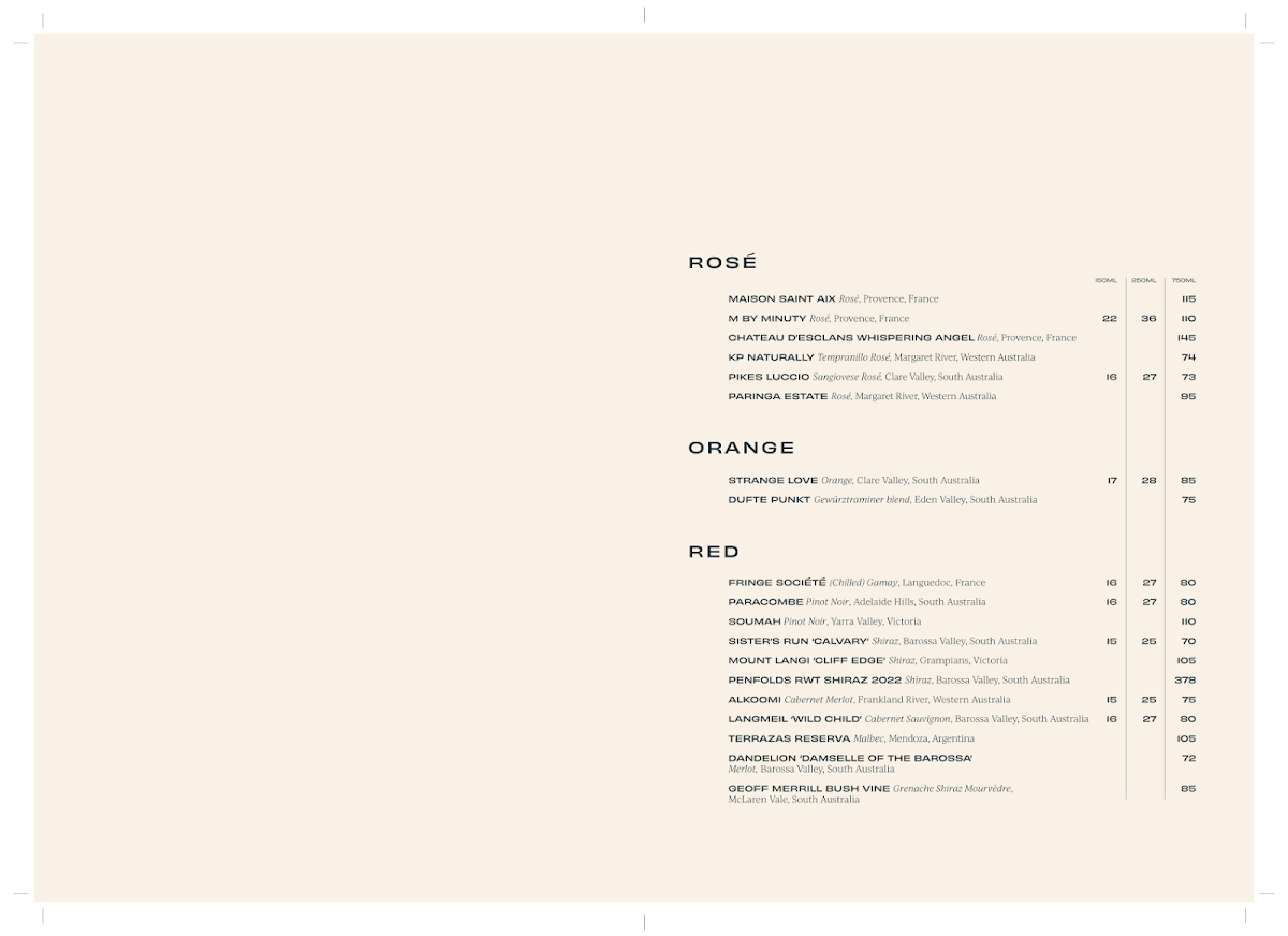 Menu, Cruise Bar & Restaurant