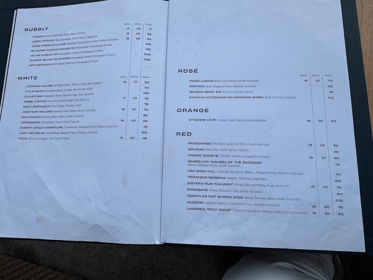 Menu, Cruise Bar & Restaurant