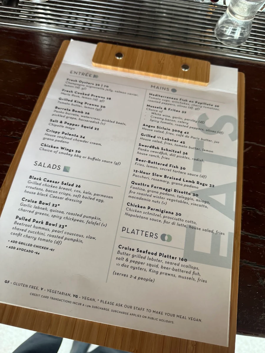 Menu, Cruise Bar & Restaurant