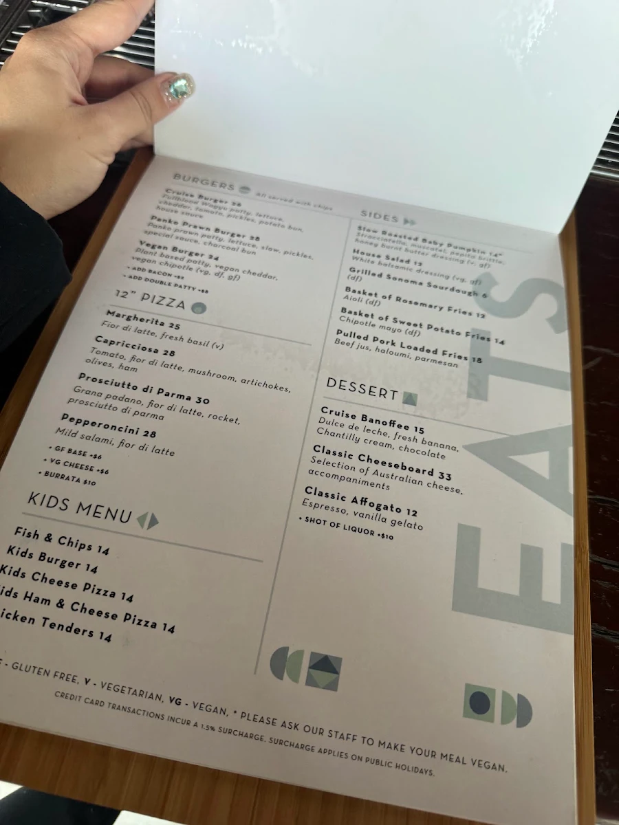 Menu, Cruise Bar & Restaurant