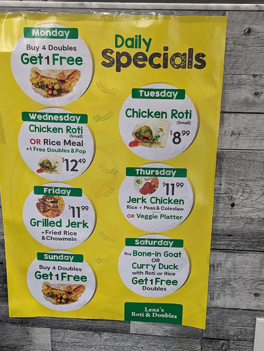Menu, Lena's Roti & Doubles