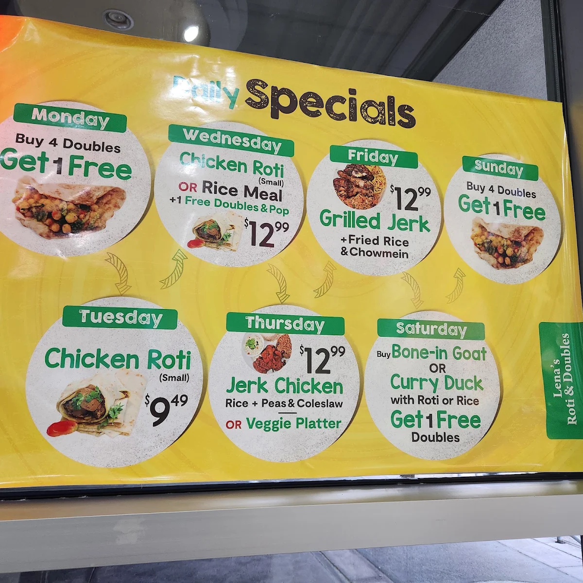 Menu, Lena's Roti & Doubles