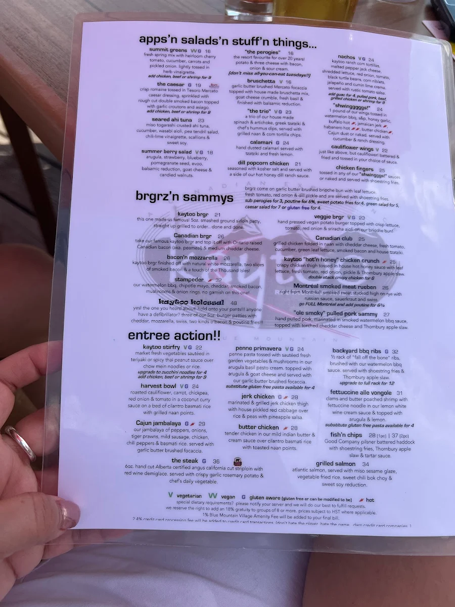 Menu, Kaytoo Restaurant & Bar