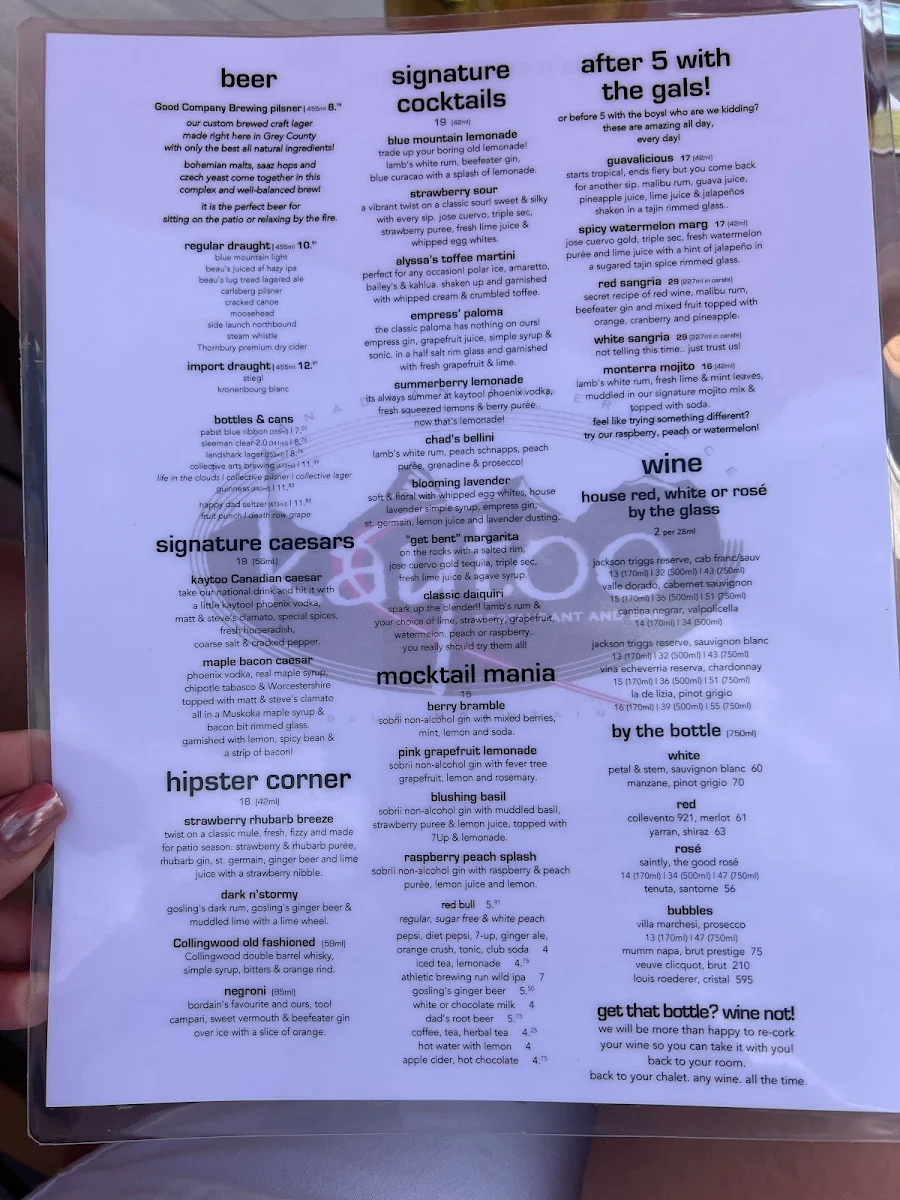 Menu, Kaytoo Restaurant & Bar