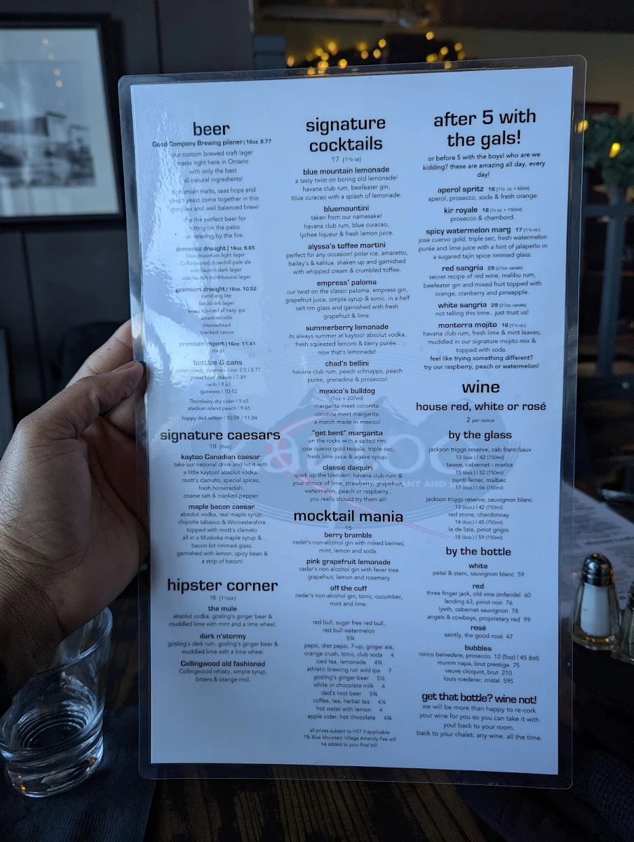 Menu, Kaytoo Restaurant & Bar