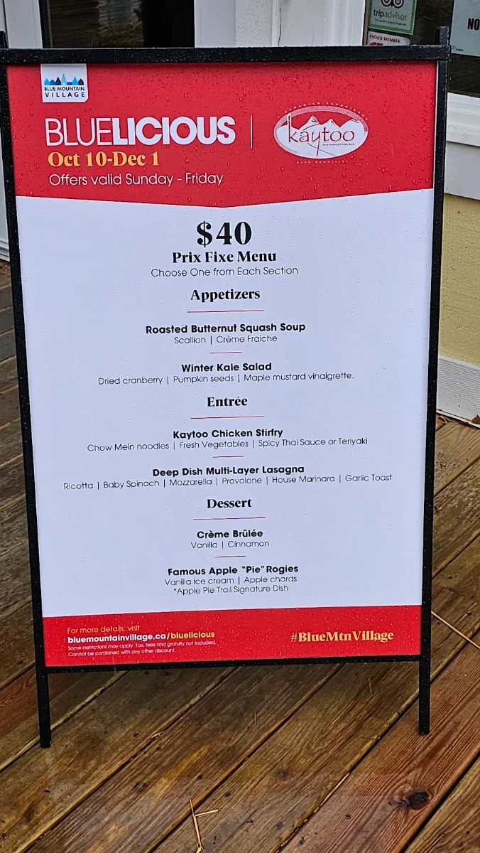 Menu, Kaytoo Restaurant & Bar