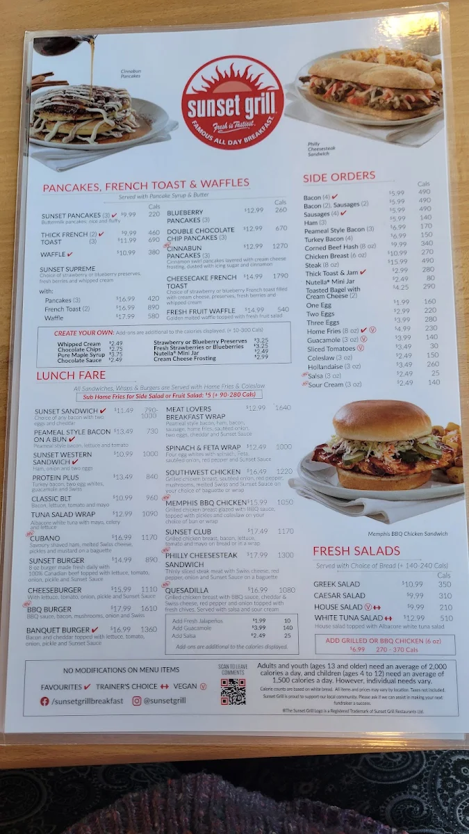 Menu, Sunset Grill