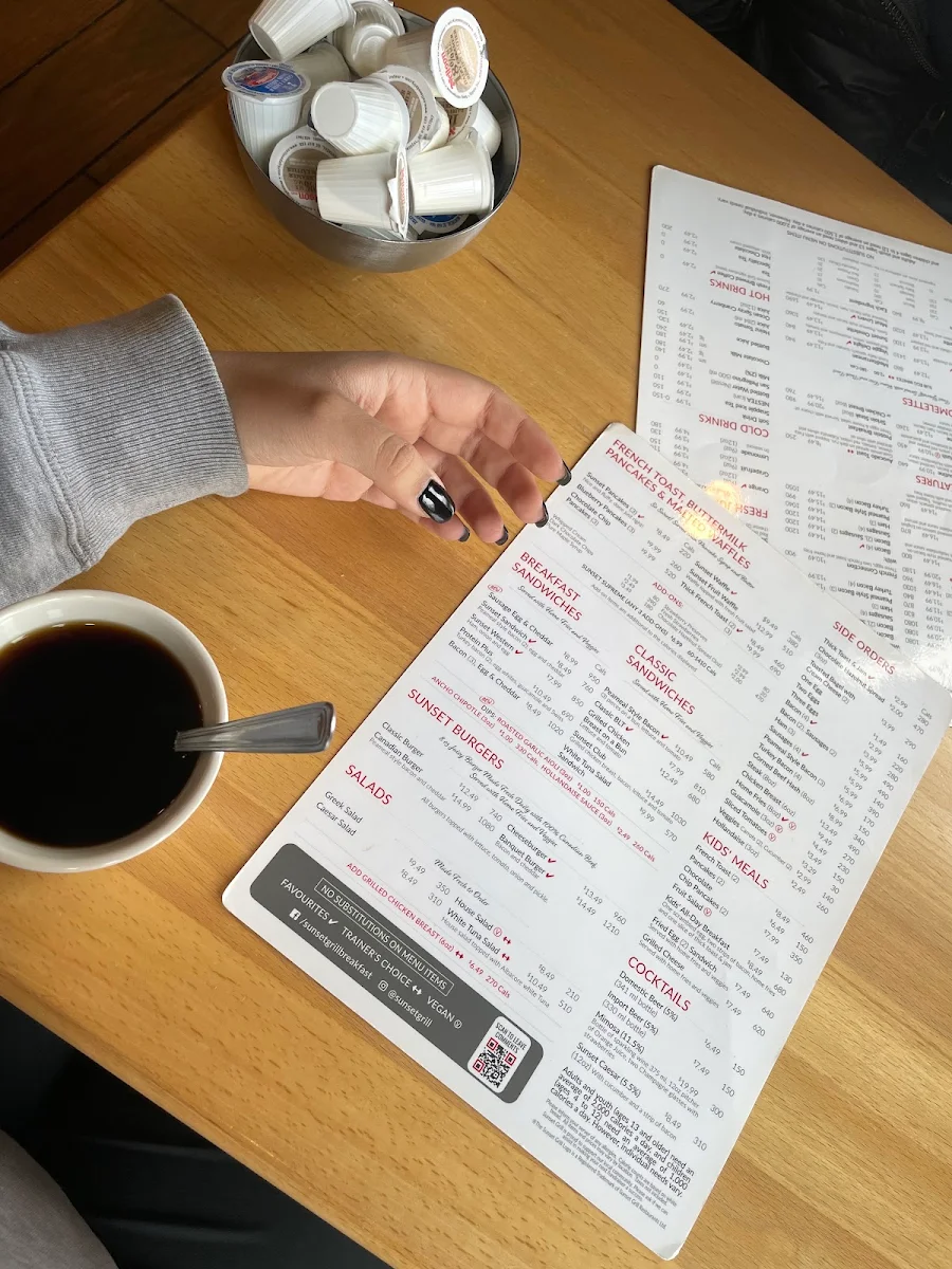 Menu, Sunset Grill