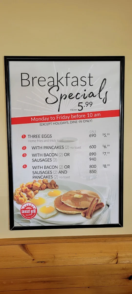 Menu, Sunset Grill