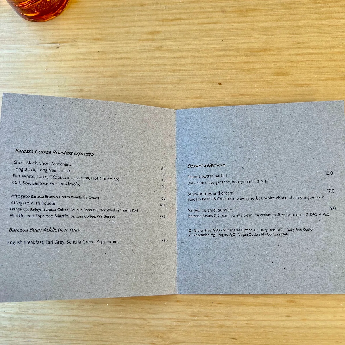 Menu, Harvest Kitchen