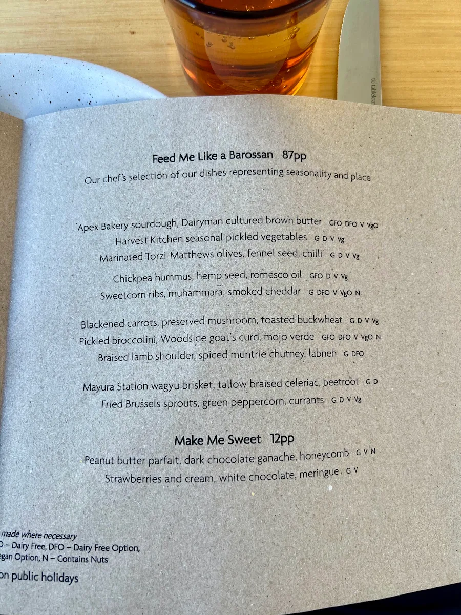 Menu, Harvest Kitchen