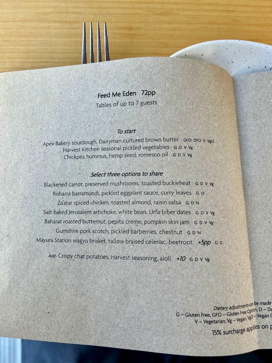 Menu, Harvest Kitchen