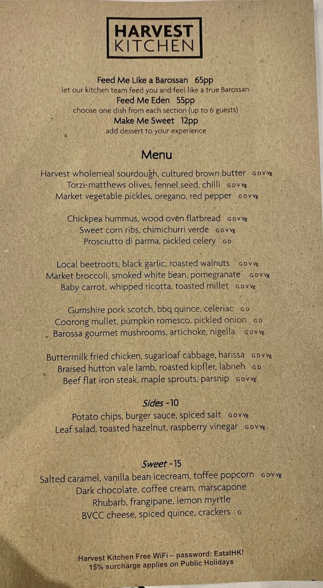Menu, Harvest Kitchen
