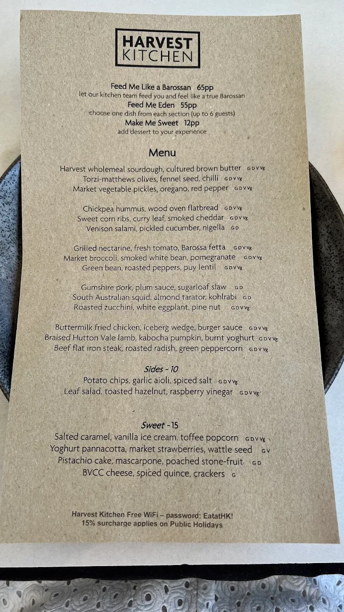 Menu, Harvest Kitchen