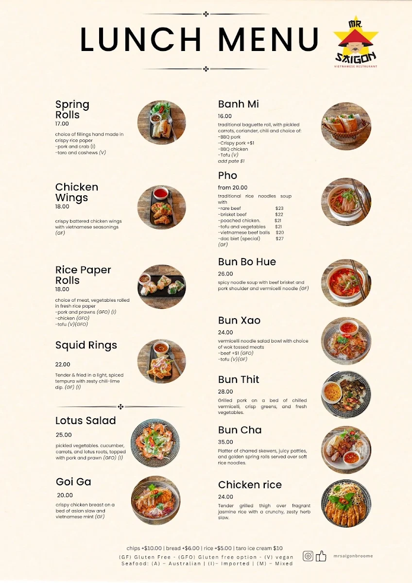 Menu, Mr Saigon