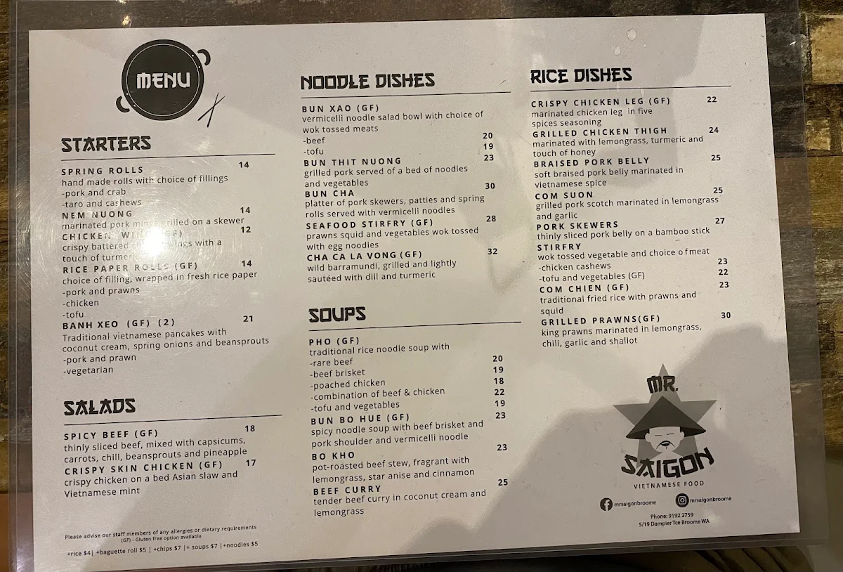 Menu, Mr Saigon