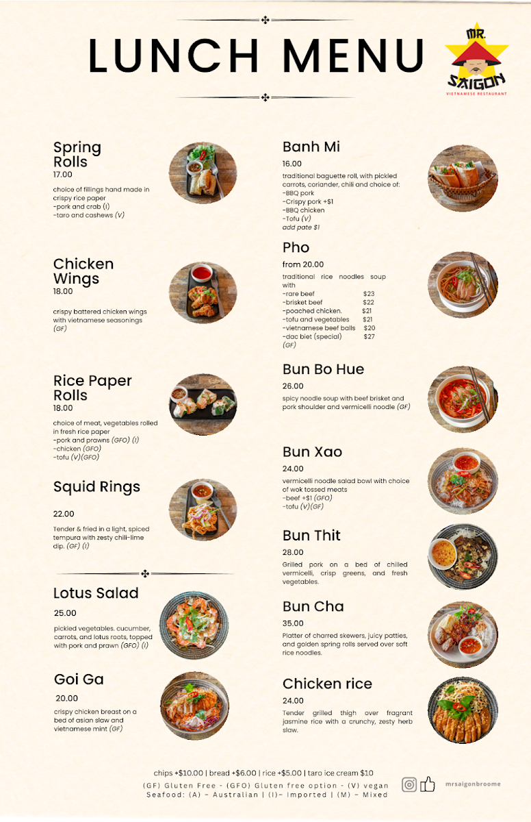 Menu, Mr Saigon