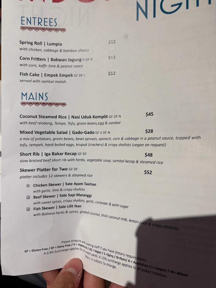 Menu, 316 Bar & Bistro at Ramada Resort Port Douglas