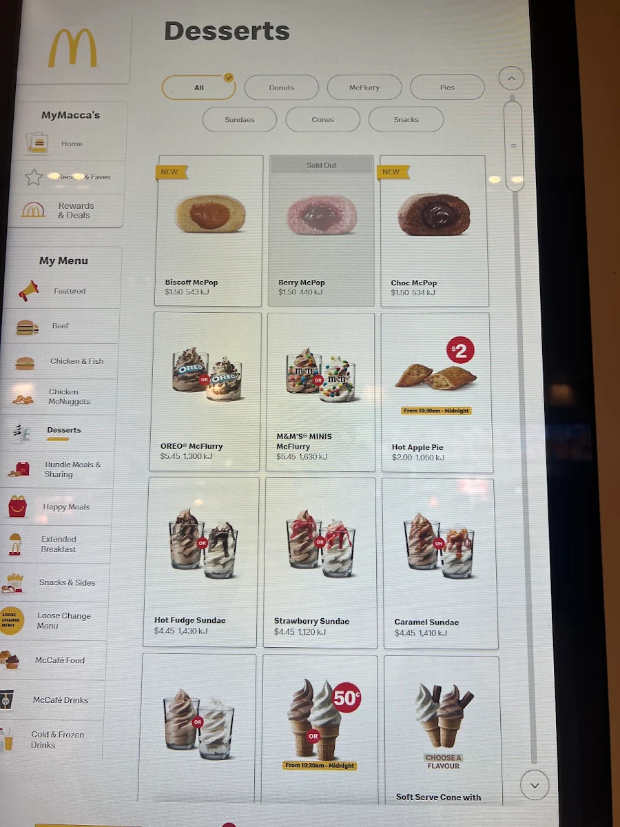 Menu, McDonald's Plaza Metro George St