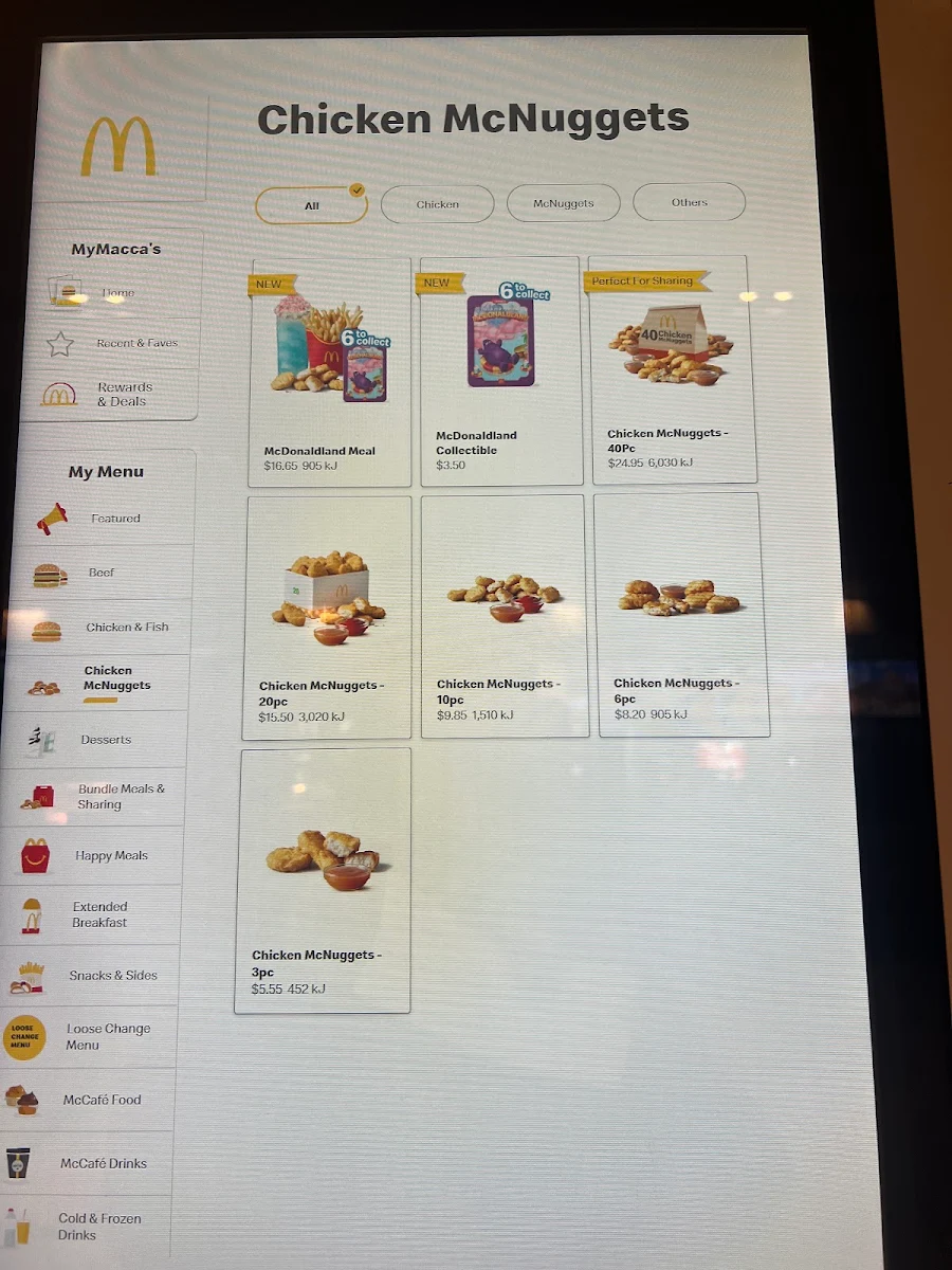 Menu, McDonald's Plaza Metro George St