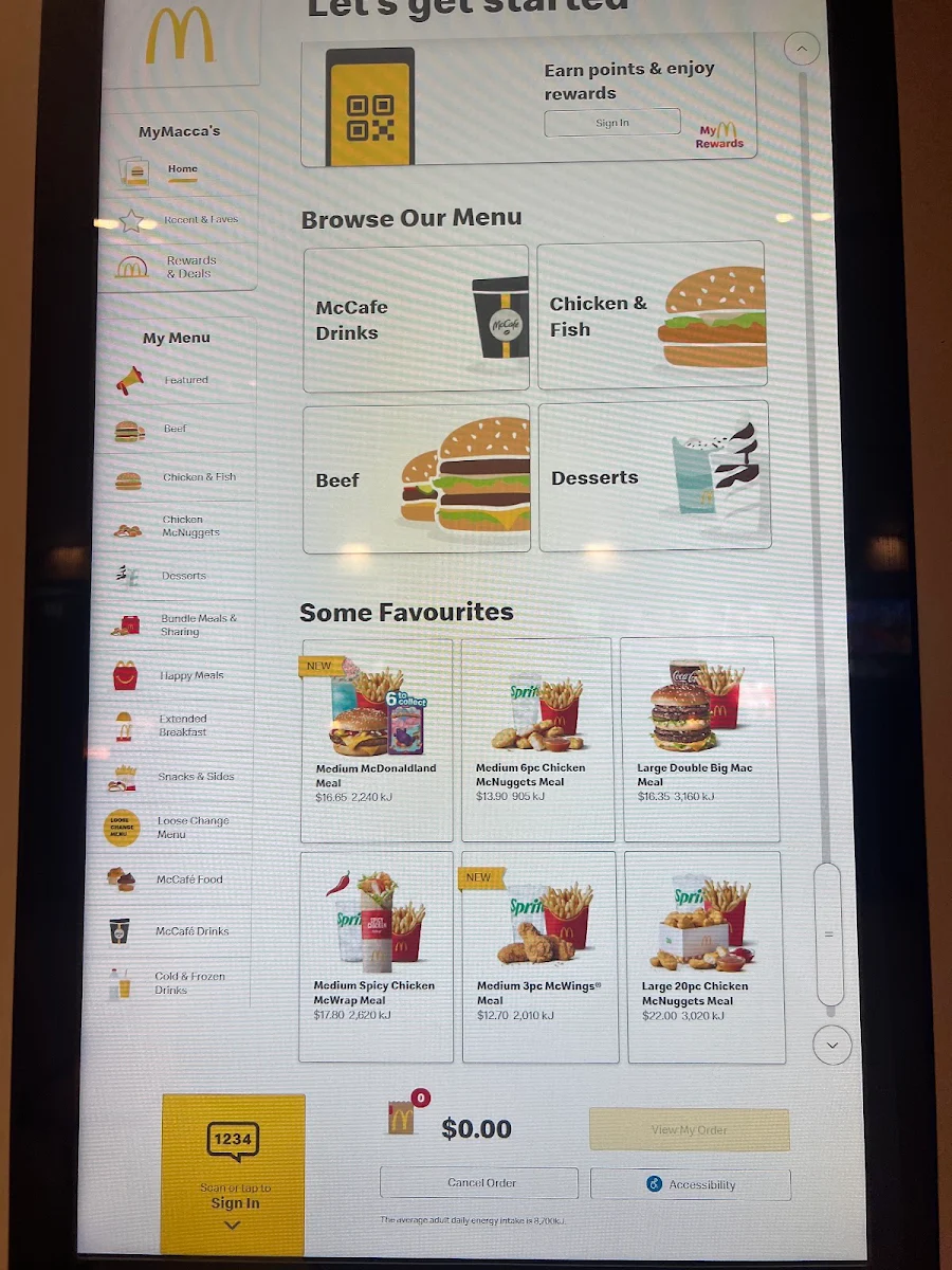 Menu, McDonald's Plaza Metro George St
