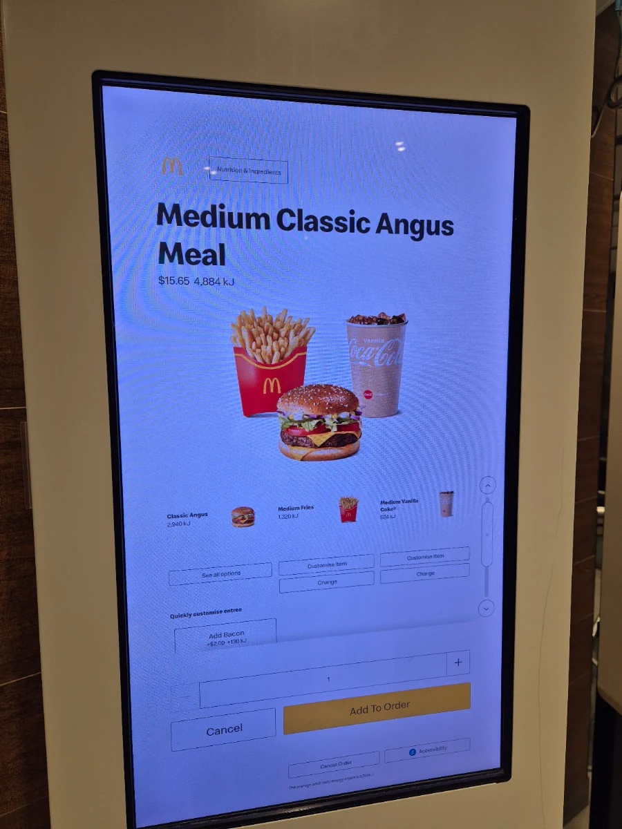 Menu, McDonald's Plaza Metro George St